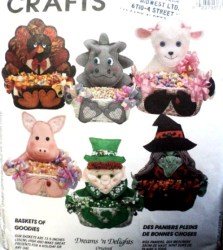 7166 MCCALLS TREAT BASKET LEPRAUCHAN, DINO, LAMB, WITCH, PIG, TURKEY PATTERN